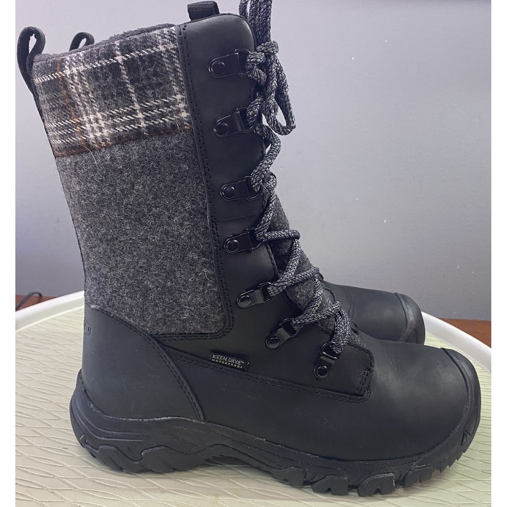 Keen DRY Women's Black&Gray Plaid Waterproof Hiking Winter Insulated Boots 6.5 - Picture 4 of 13